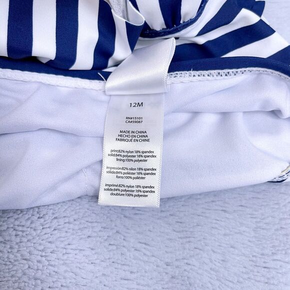 Kiko & Max Striped Ruffled One Piece Swimsuit Blue White Silver Baby Girl 12M - Picture 6 of 7